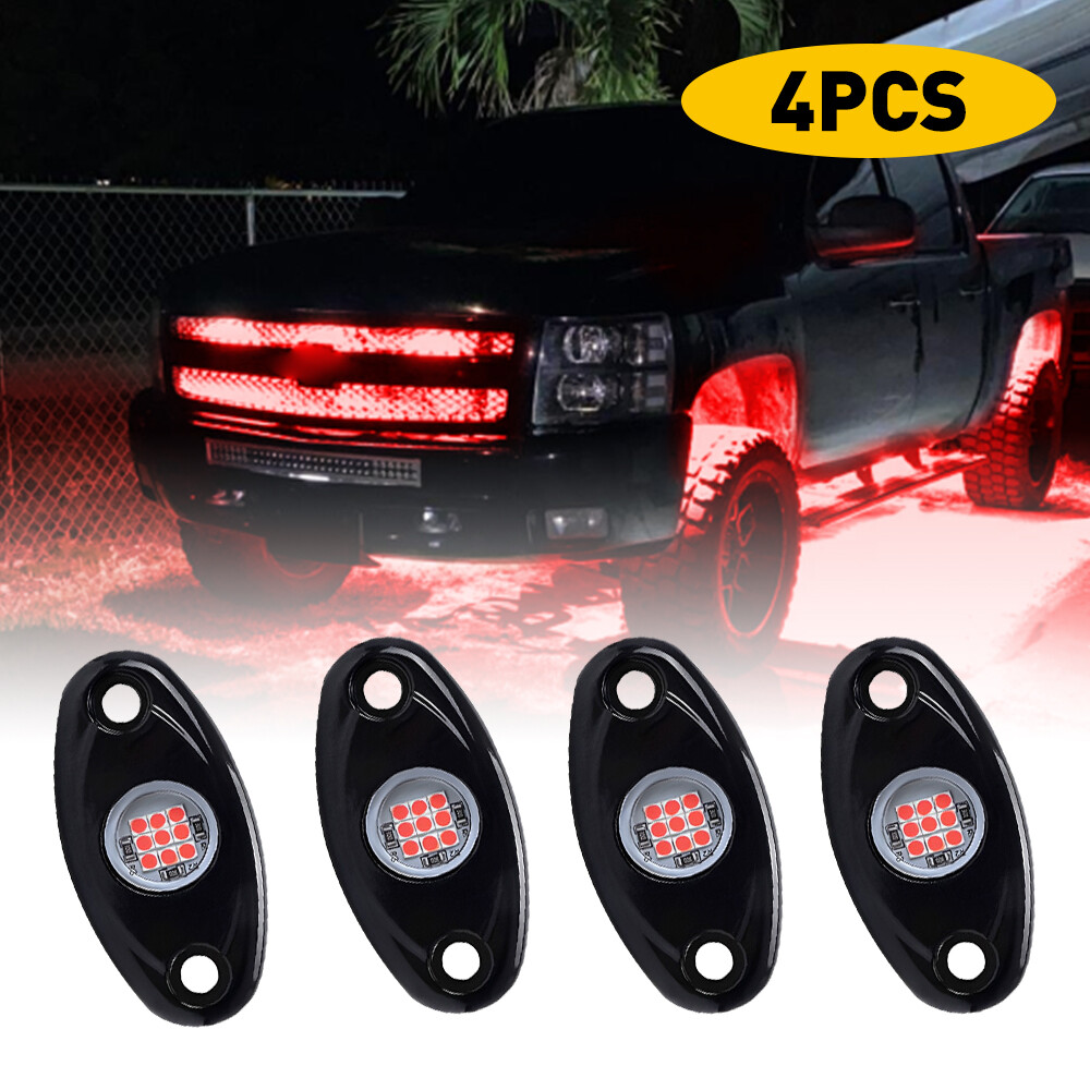 Red LED Rock Lights Fit Jeep Off-Road Truck UTV ATV 4Pods Underbody Wheel Light