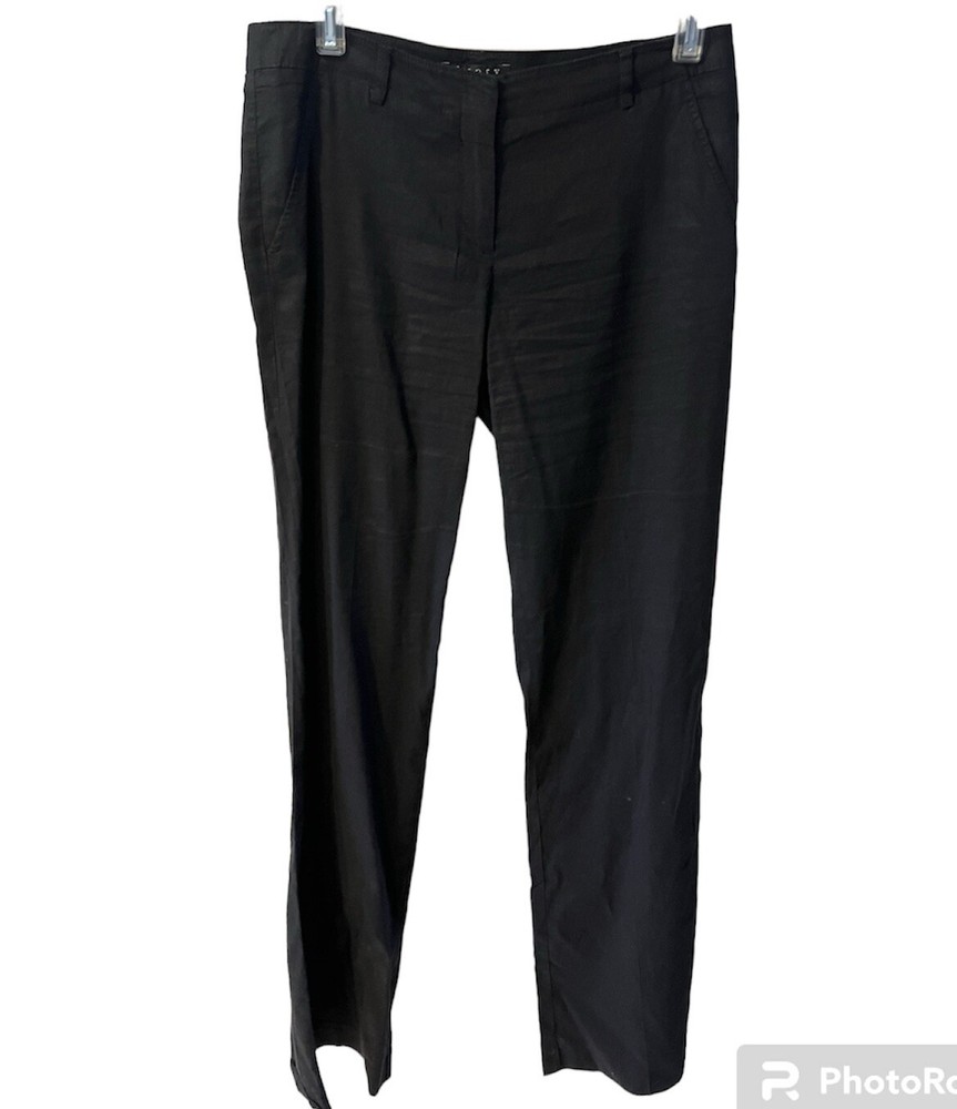 Theory Cargo Pants Womens Sz 6 Black Linen Blend Pockets made in USA