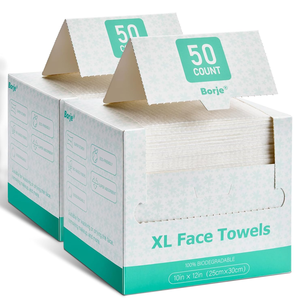 XL Disposable Face Towels 10x12 Inch 100ct Ultra Soft & Thick 2-Pack