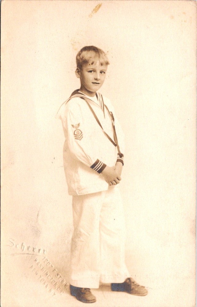 Studio Photo Young Boy Dressed in Sailor Suit c.1904-1918 RPPC Postcard    24064