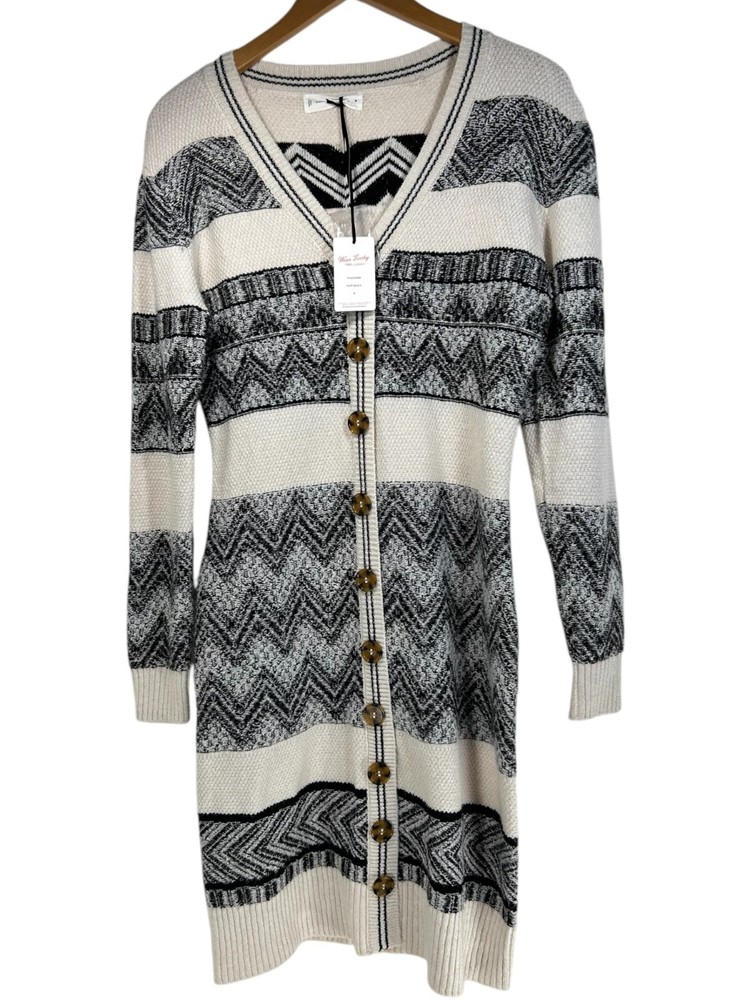Lucky Brand Boho Geo Print Midi Sweater Dress Button Down Colorblock Winter Sz M