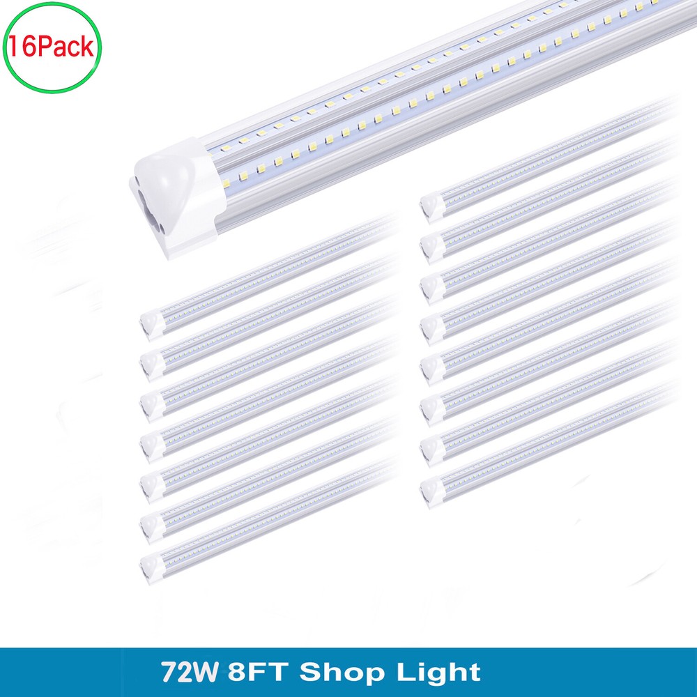 16 Pack 8FT Led Tube Light 72W T8 Integrated 8' 8 Foot Led Shop Light Fixtures