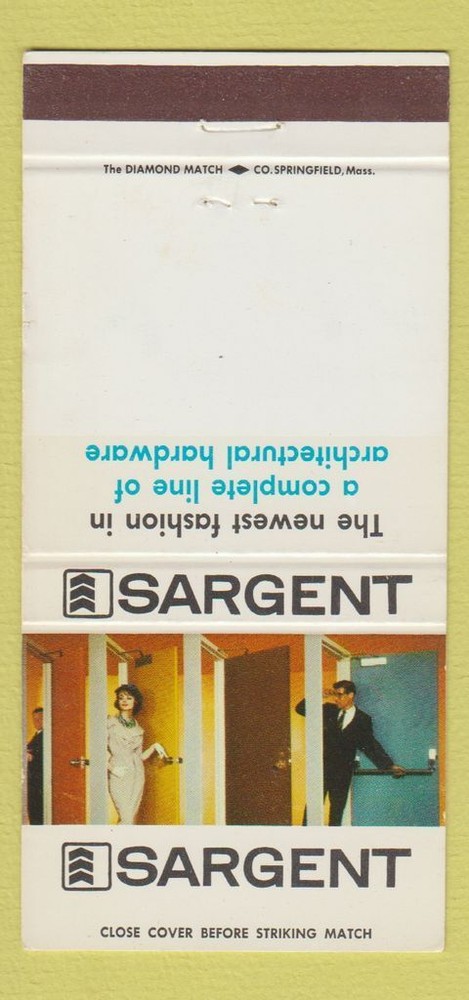 Vintage Sargent New Haven CTG 30 Door Lock Matchbook Cover