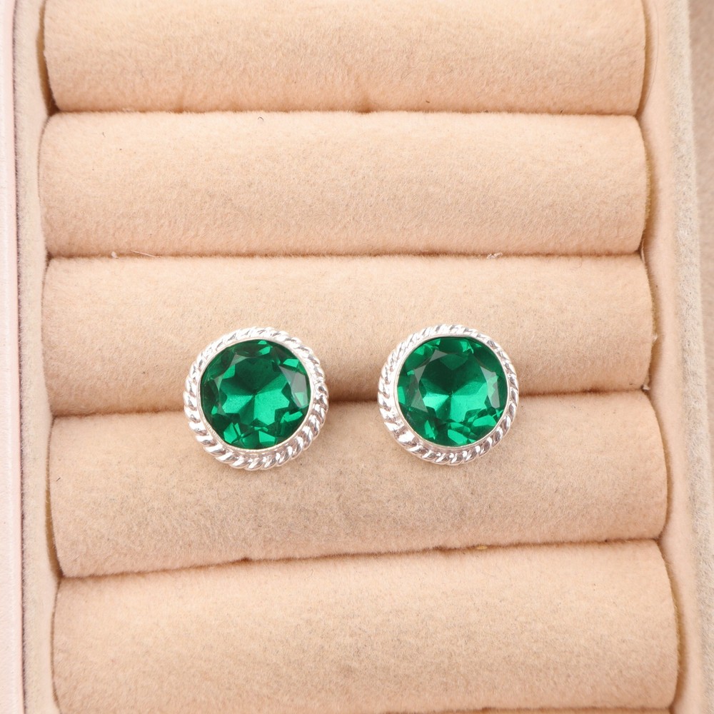 Green Emerald Gemstone 925 Silver Drop Dangle Birthday May Boho Earrings Jewelry