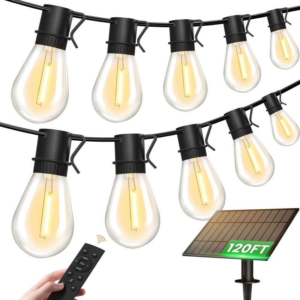 120FT Outdoor LED String Lights with 302 Shatterproof S14 Bulbs, Waterproof USB Powered