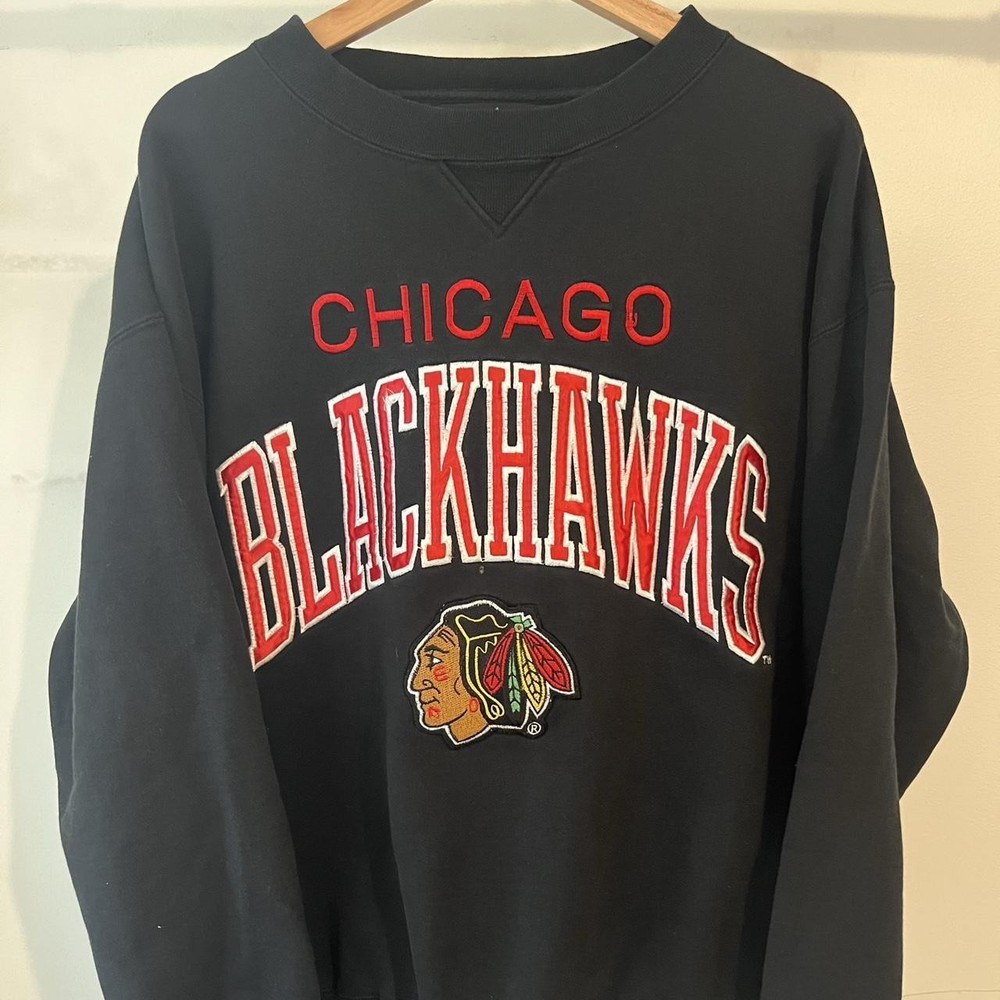 80’s Chicago Blackhawks NHL Remake design Black Crewneck Sweatshirt RM0511
