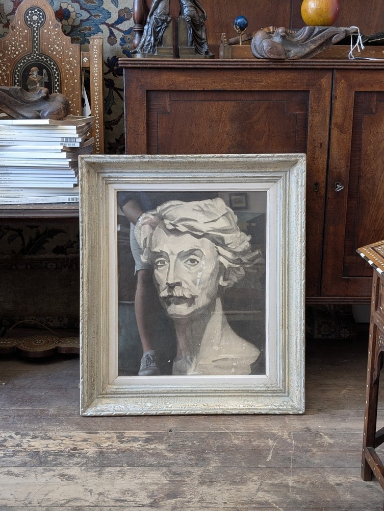 Antique C1900 Charcoal Portrait Drawing Sketch Painting