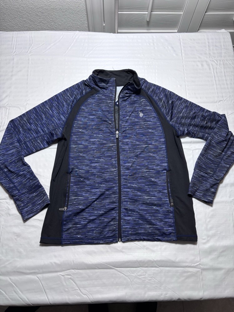 US POLO Assn. Jacket Womens Size X-Large Zip Up Open Back Blue Nice
