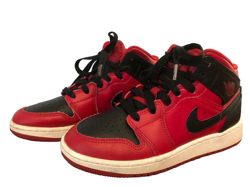 Nike Air Jordan 1 Reverse Bred Red Black 4Y Kids Basketball Sneakers
