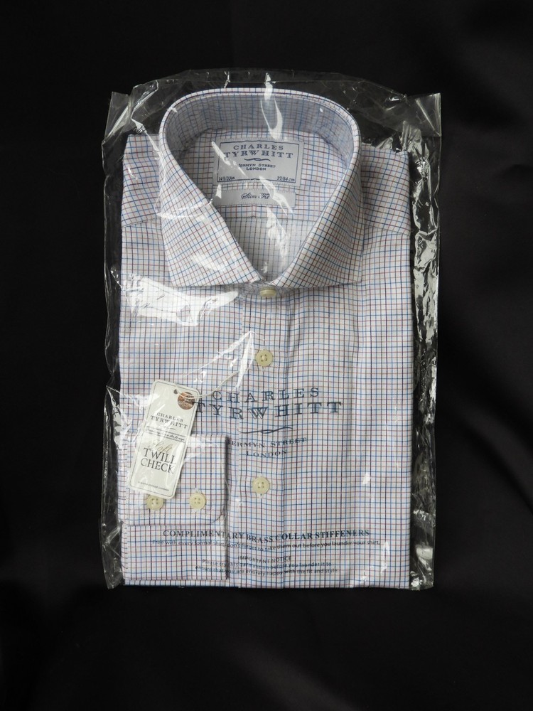 Vtg NIP Men's White Stripe Dress Shirt Slim Fit Charles Tyrwhitt|Cotton 141/2/33