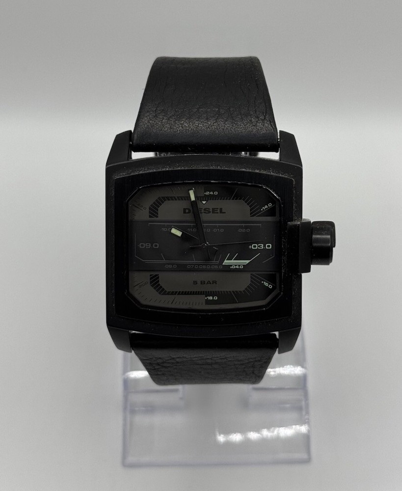 Diesel DZ-1463 Black Analog Quartz Black Leather band S-Steel Wristwatch