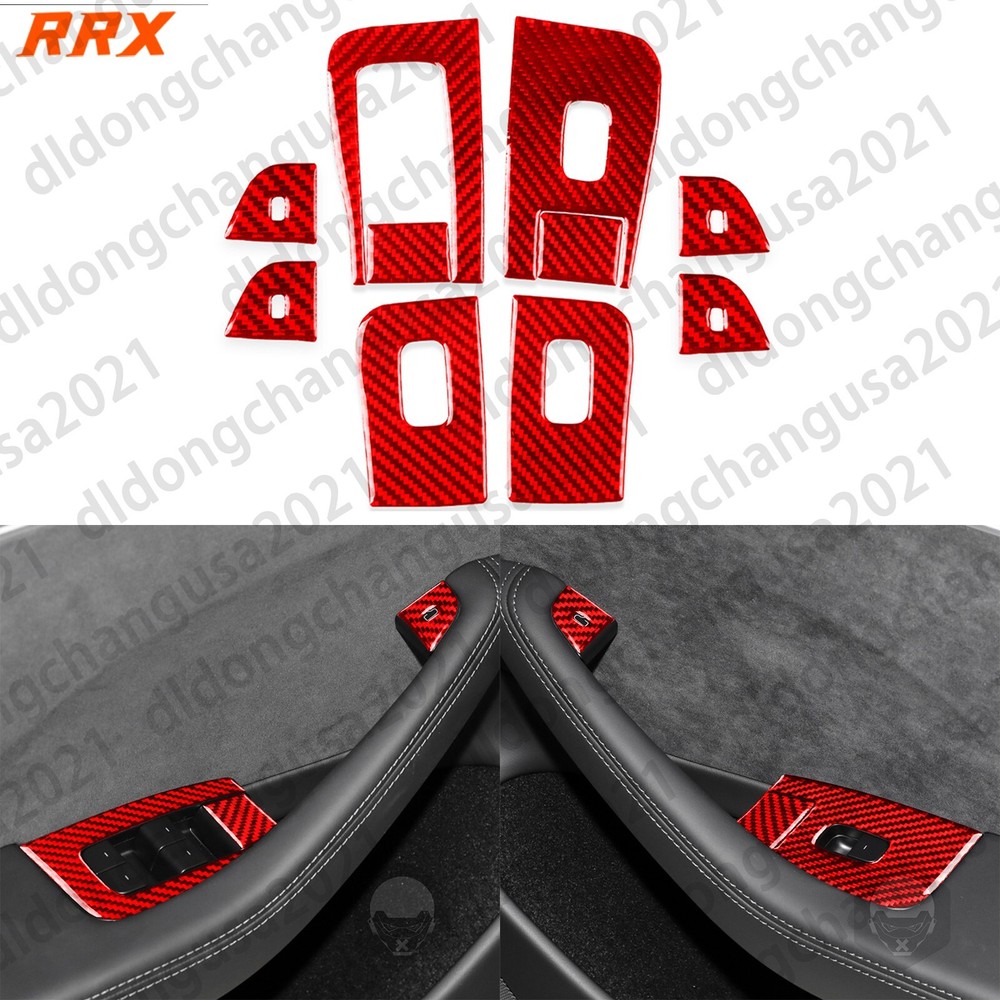 10Pcs Red Carbon Fiber Window Lift Switch Panel Cover For Tesla Model 3 Highland