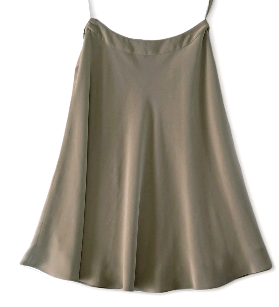 Vtg Y2k 100% Silk Midi Skirt 8p Khaki Quiet Luxury Old Money Minimalist Capsule