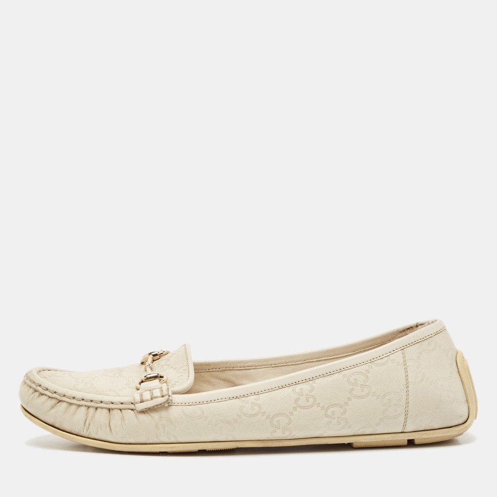 Gucci Cream Guccissima Leather Horsebit Slip-On Loafer Size 39.5