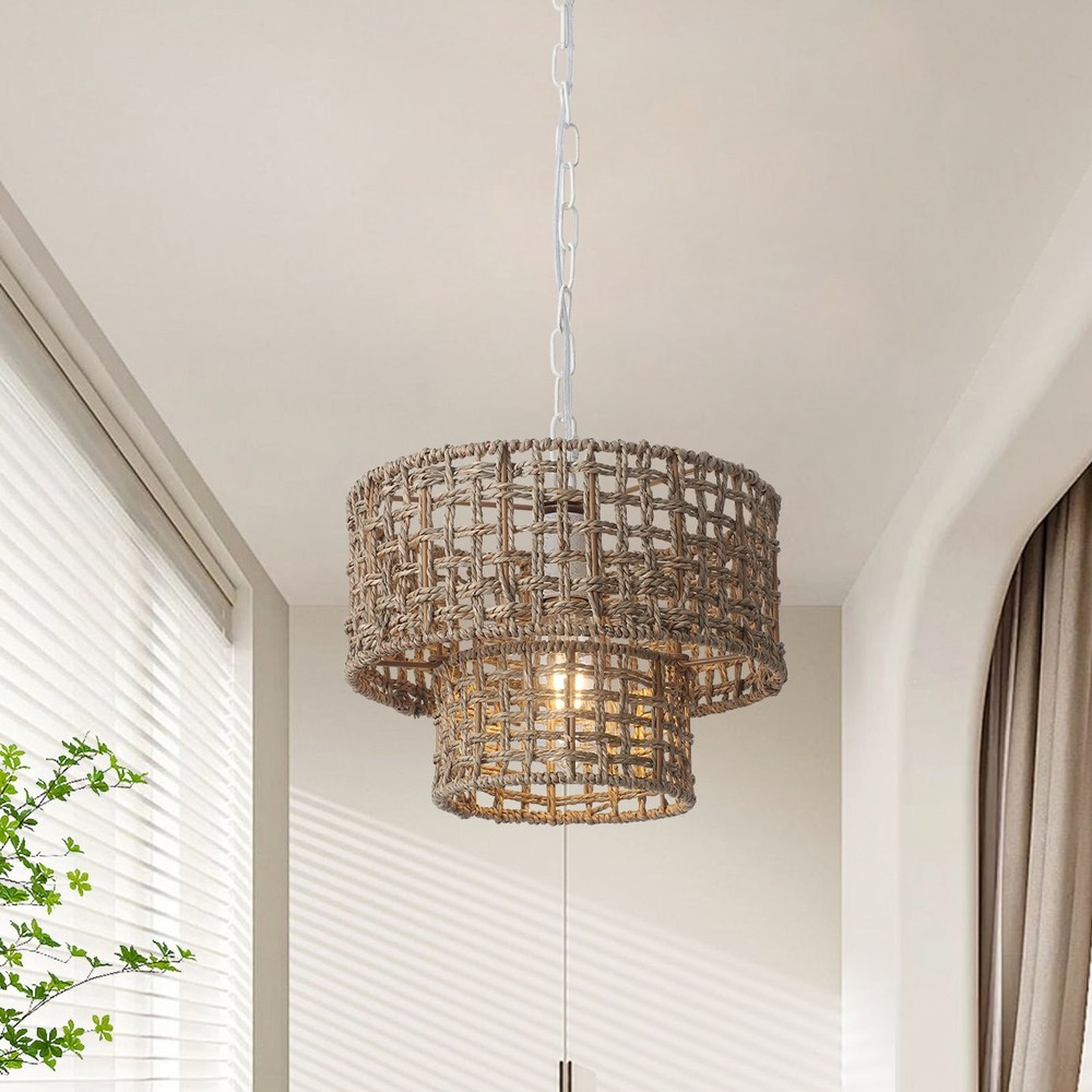 2-Tier Semi Flush Mount Chandelier, Bohemian Single Light