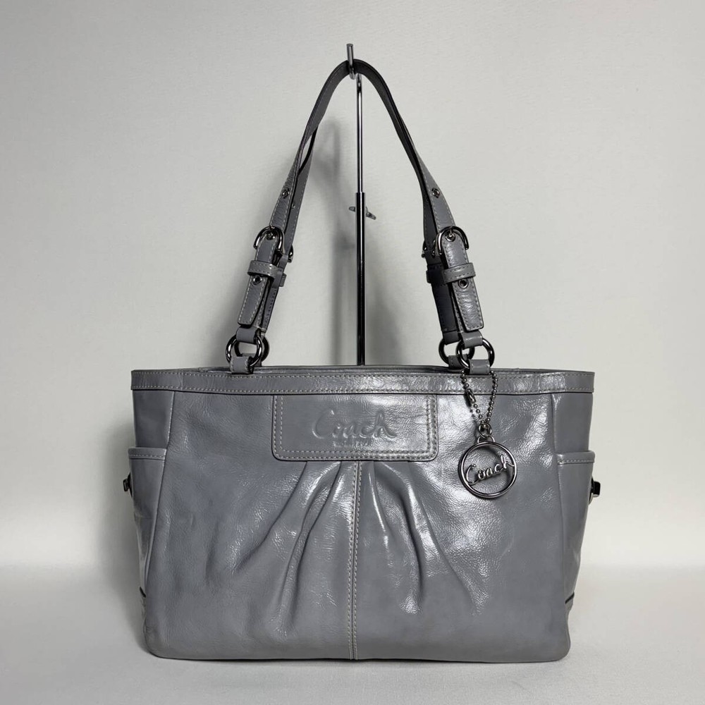 Grey Enamel Leather Coach Handbag 74B67