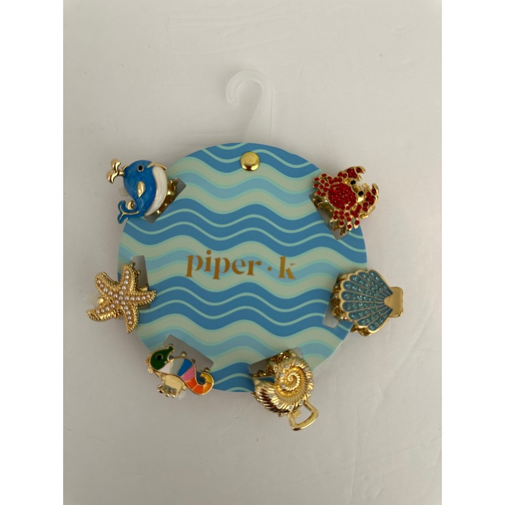 Piper K Nautical Hair Claw Clip Set 6pc Whale Crab Shell Starfish Seahorse Gold