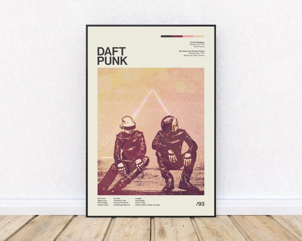 Daft Punk Inspired Mid-Century Modern Poster No Frame Vintage Style