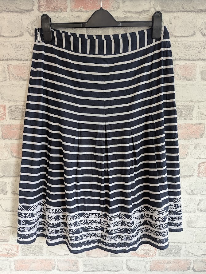Per Una Navy White Striped Embroidered Aline Summer Skirt Size 12 M&S
