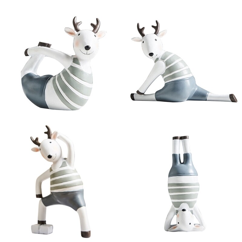 Nordic Cartoon Elk Resin Statue Split Deer Home Decor Ornament
