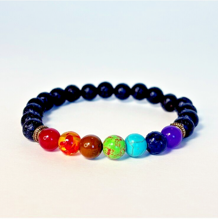 7 Chakra Healing Beaded Natural 8mm Lava Stone with Crystal Bracelet