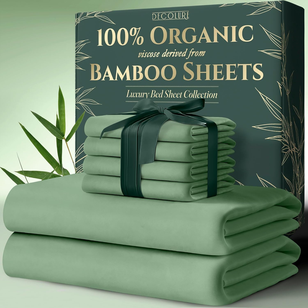 100% Organic Bamboo Viscose Queen Sheet Set 6Pcs Ultra Soft Breathable