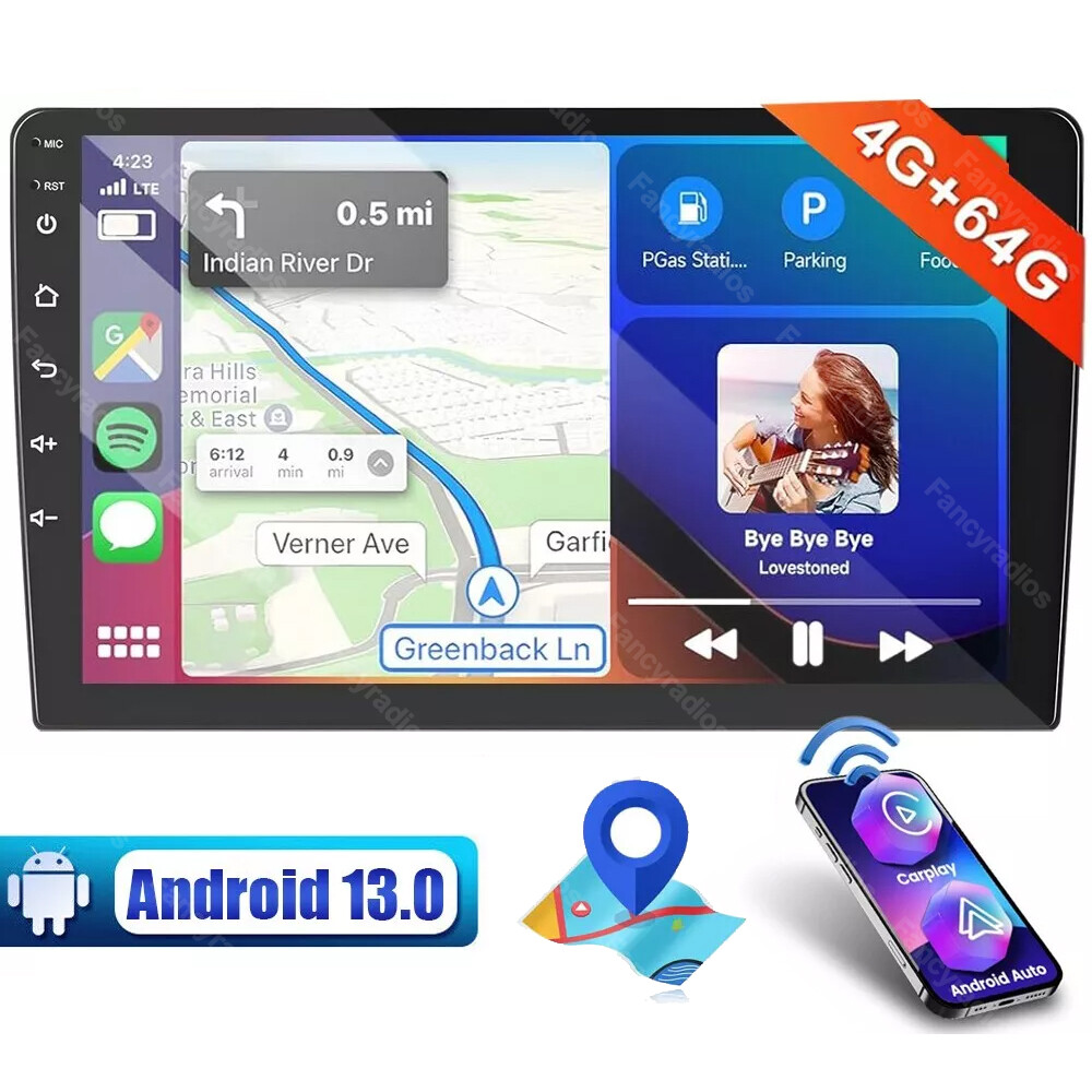 10.1 Inch Android 13 Car Stereo 4+64GB with Apple CarPlay GPS Navigation  