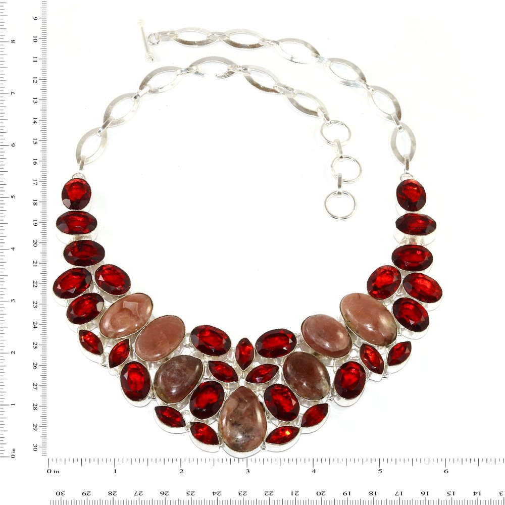 Rhodochrosite Garnet Gemstone Beaded Necklace 16-18 Inches Adjustable