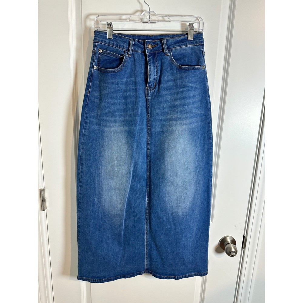 Womens Blue Denim Maxi Skirt Size 8 Casual Long Jean Skirt