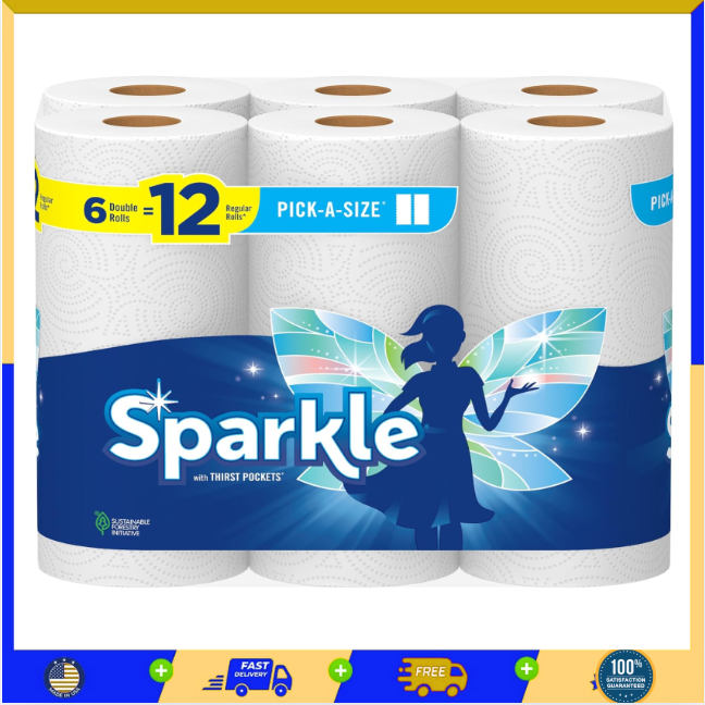 Sparkle Pick-A-Size Paper Towels, 6 Double Rolls = 12 Regular Rolls, Everyday