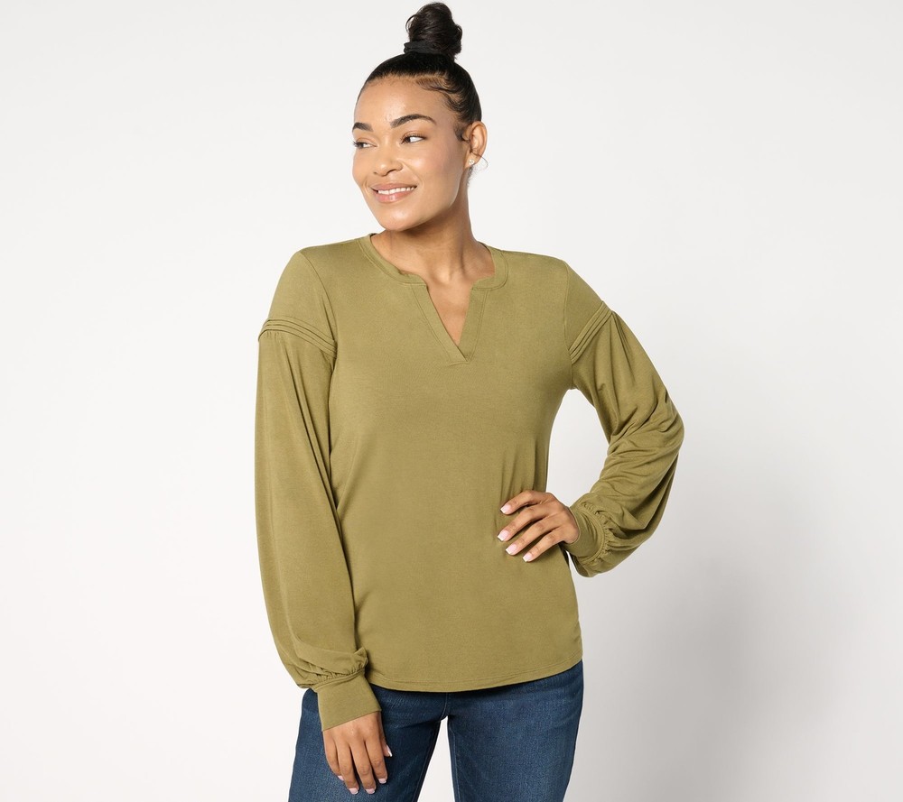 Me by Jennie Garth Women's Top Sz M Sierra Drapey Knit Long Sleeve Green A663656