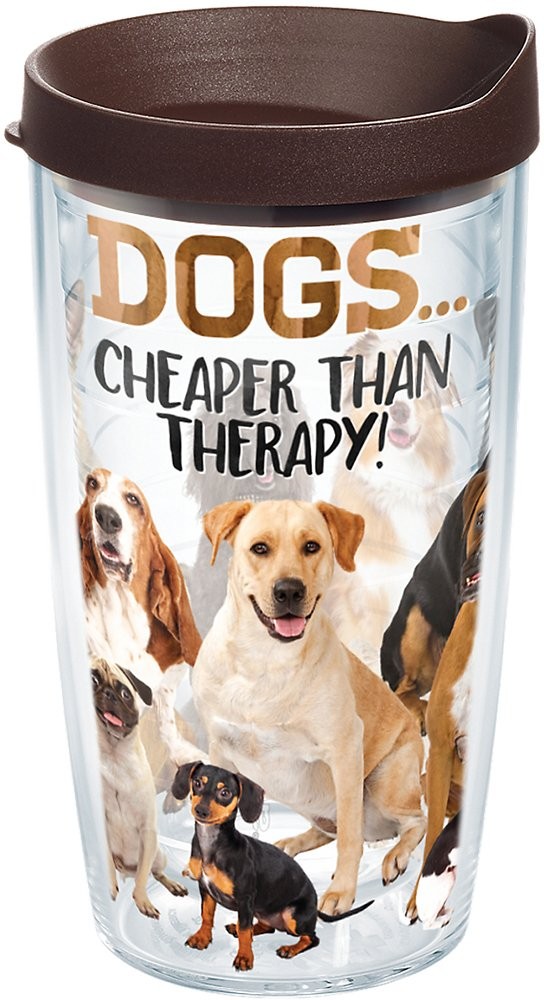 16oz Clear Plastic Dog Therapy Tumbler with Wrap & Brown Lid