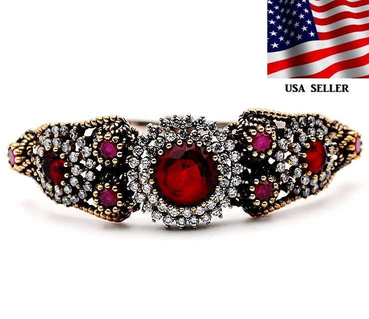 Sterling Silver 17CT Ruby Bracelet Ottoman Empire Style ZB1-3