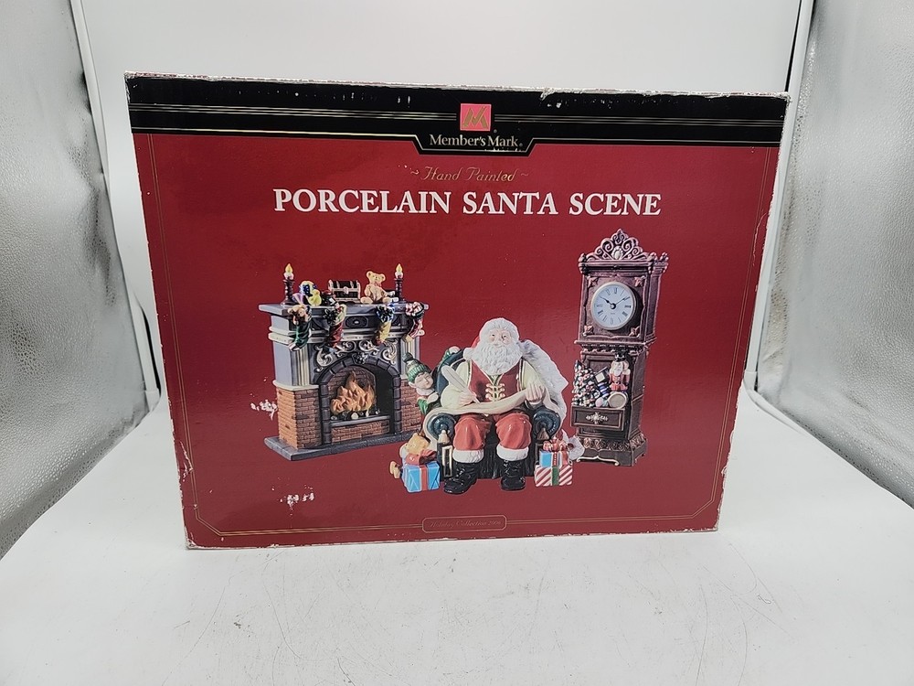 Member’s Mark 3 Piece Porcelain Santa Scene 2006 Hand Painted Christmas Decor