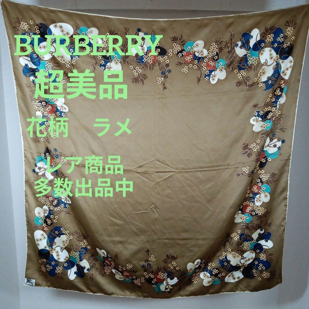 Burberry Scarf Large Floral Pattern Lamé Beige Horse Mark Women Scarf Accessory