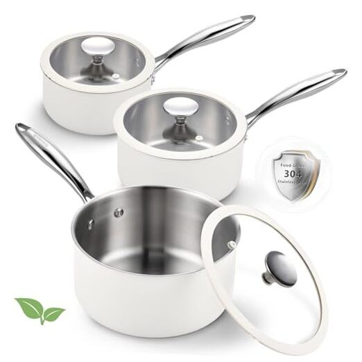 6-Piece Tri-Ply Stainless Steel Saucepan Set with Lids – 1.5QT, 2.5QT, 3QT