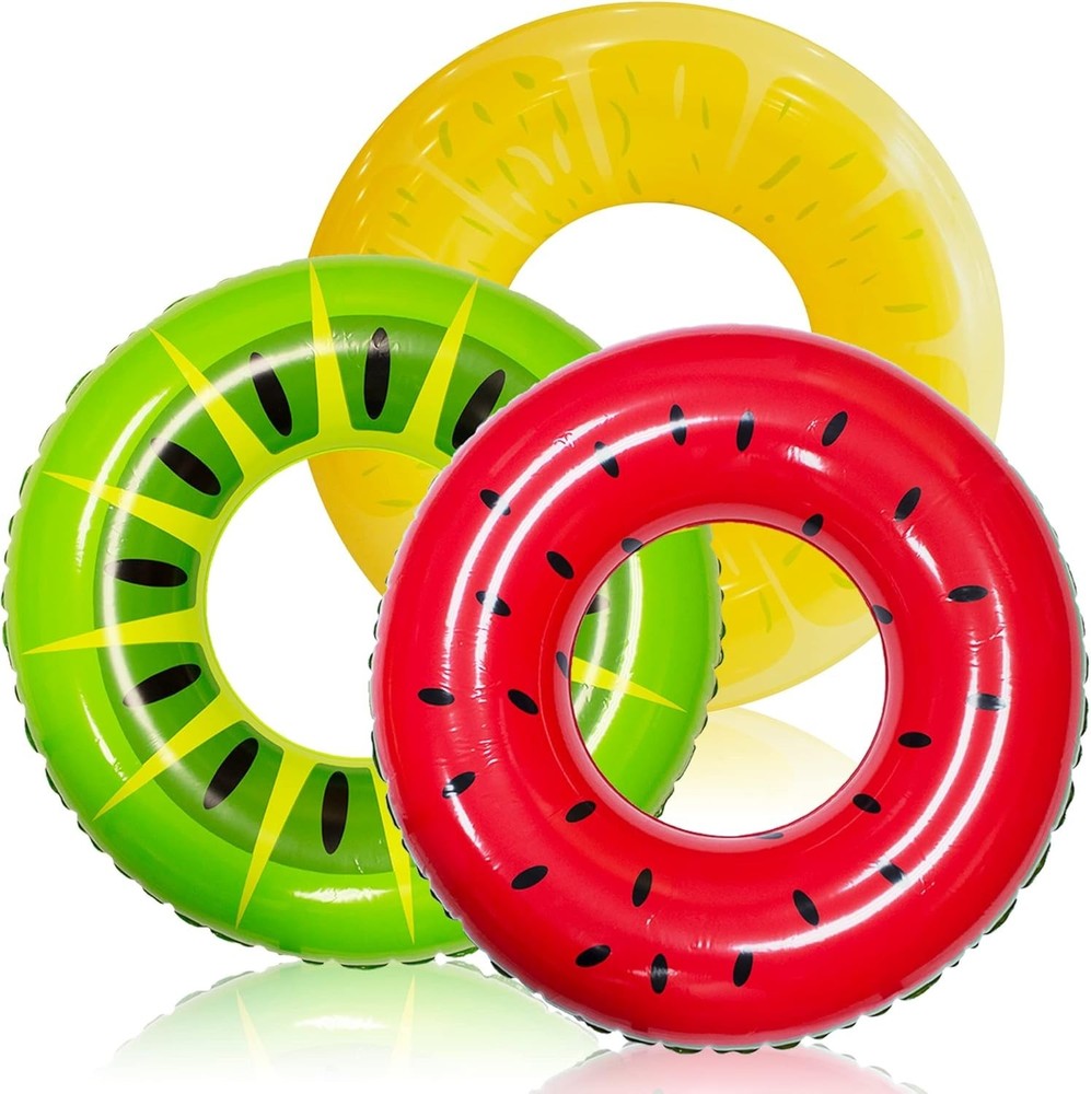 JOYIN 3-Pack Inflatable Fruit-Themed Pool Float Tubes for Summer Fun