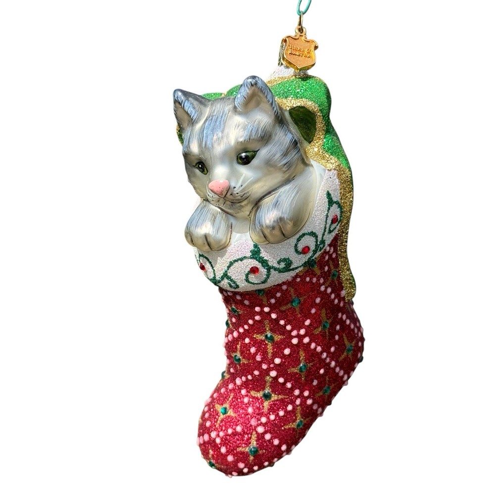 Reed & Barton Crystal Cat in Stocking Ornament with Swarovski C3103