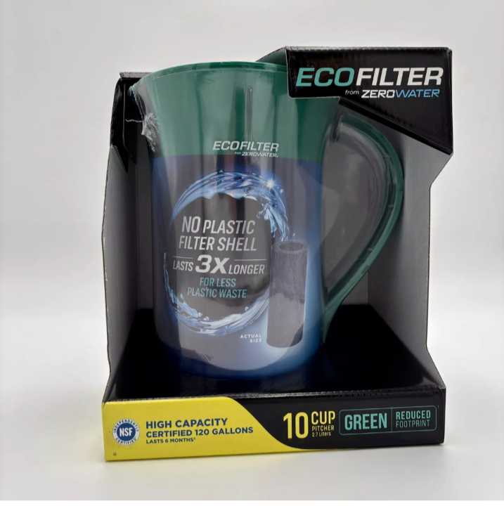 ZP-010ECO Zero Water EcoFilter Water Filter Pitcher 10 Cup Capacity Green NEW