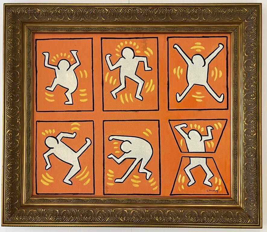 Keith Haring 1958 - 1990 American Oil on canvas in the style of Hand Signed