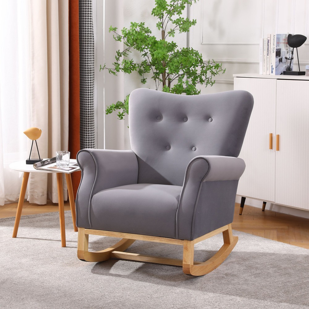 Grey Upholstered Modern Rocking Accent Chair for Living Room