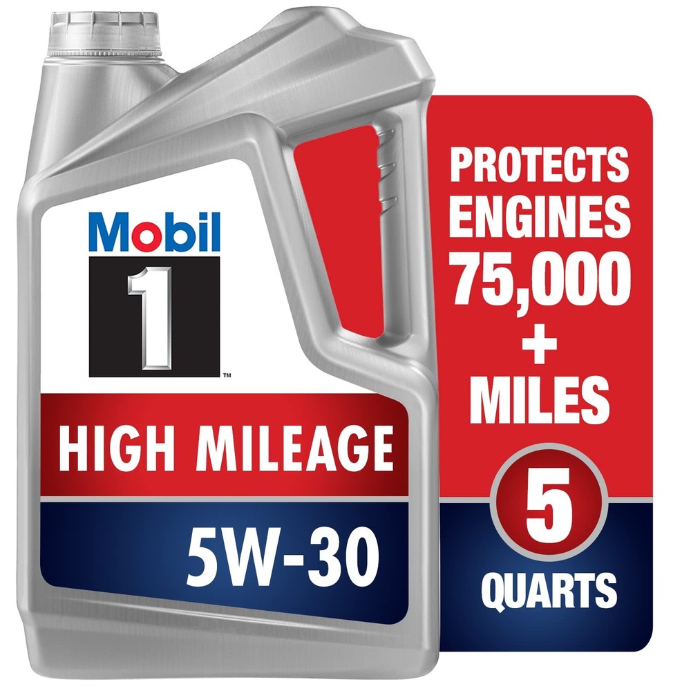 Mobil 1 High Mileage Full Synthetic Motor Oil 5W-30, 5 Quart 5 Quart, Gray