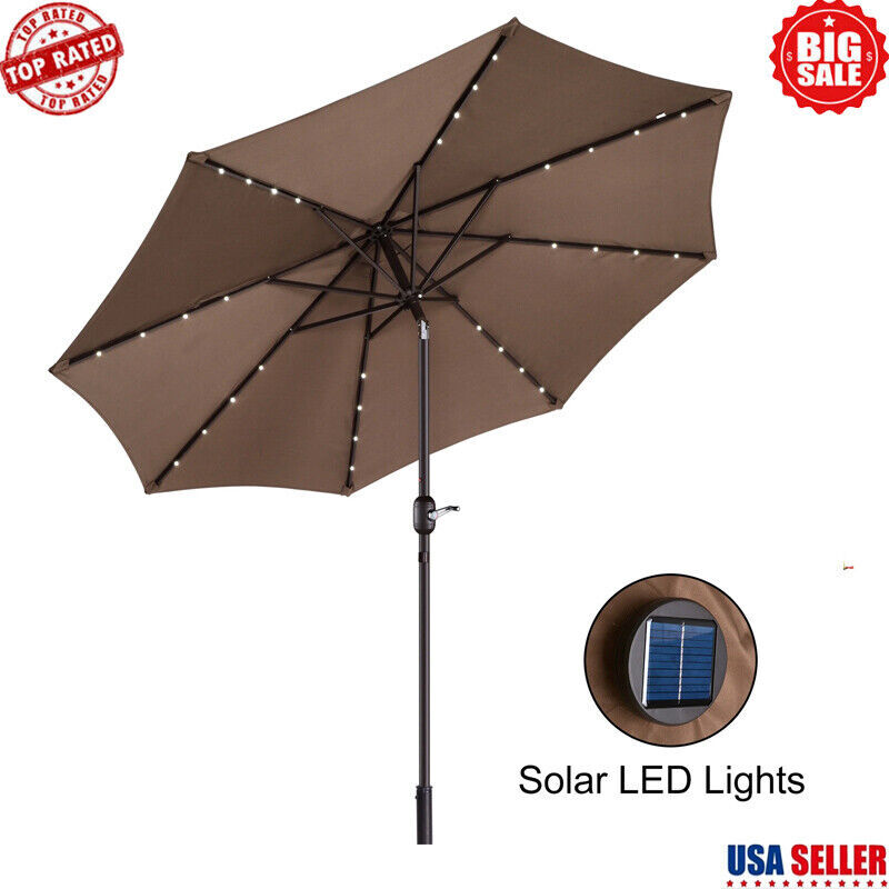 9FT Tilt-Adjustable Solar Patio Umbrella Lights Weather-Resistant Outdoor Design