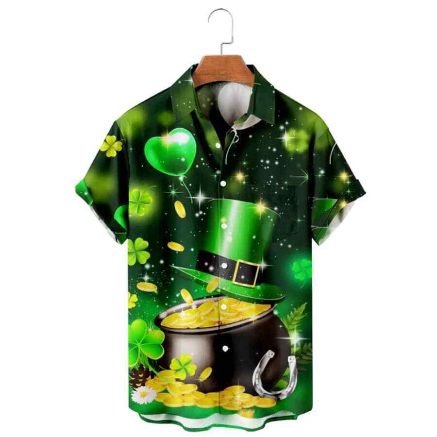 Gold Golden Irish Trendy Hawaiian Shirt St Patricks Day 3D Shirt Shamrock Trendy