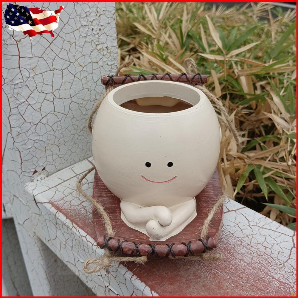 Smiling Face Flower Pot Resin Cute Plant Succulent Pots for Indoor Outdoor Plant