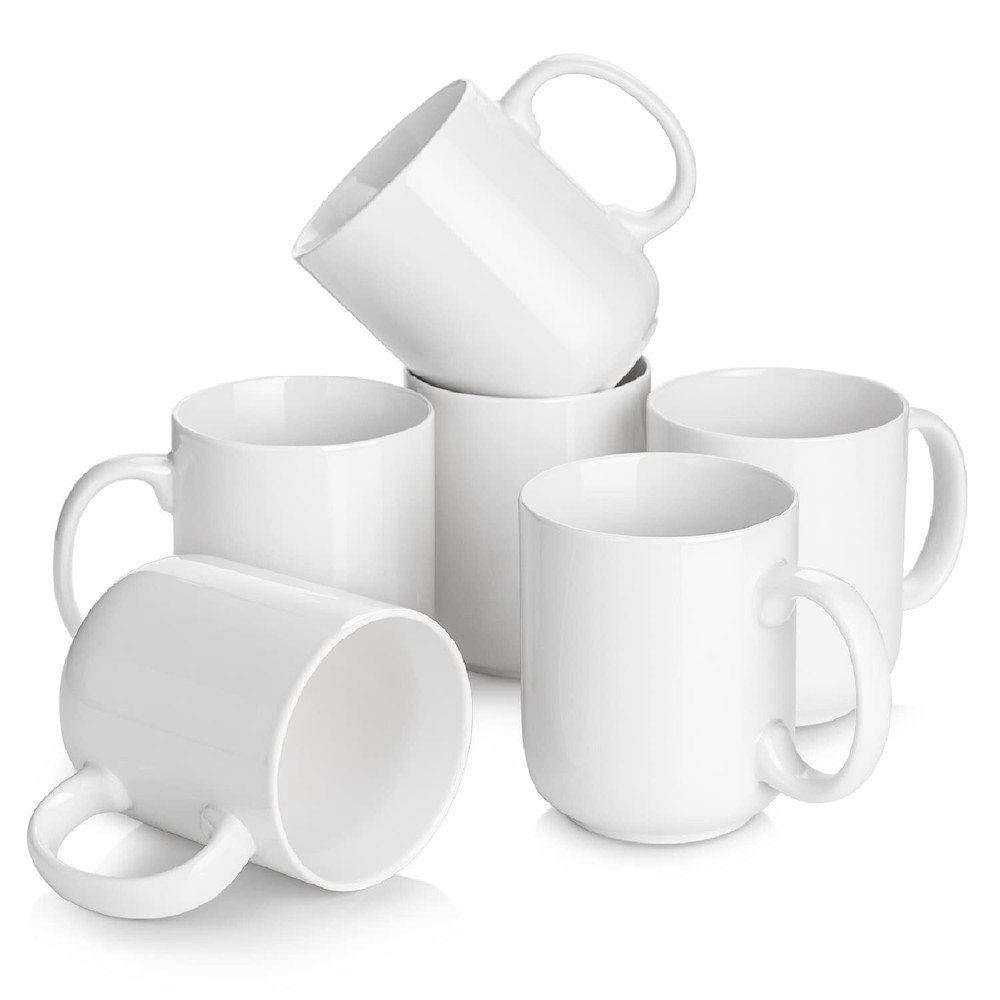 DOWAN 20 Oz Large White Ceramic Coffee Mugs Set of 6 With Handles
