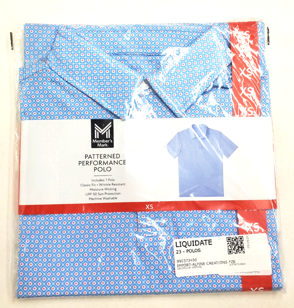 Members Mark Performance Golf Polo for Men - XS Blue Short Sleeve-image