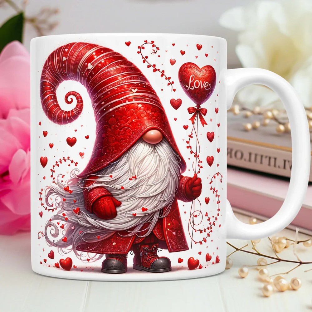 Valentine's Day Mug, Love and Gnomes 11 oz Ceramic Valentine's Day, Engagement