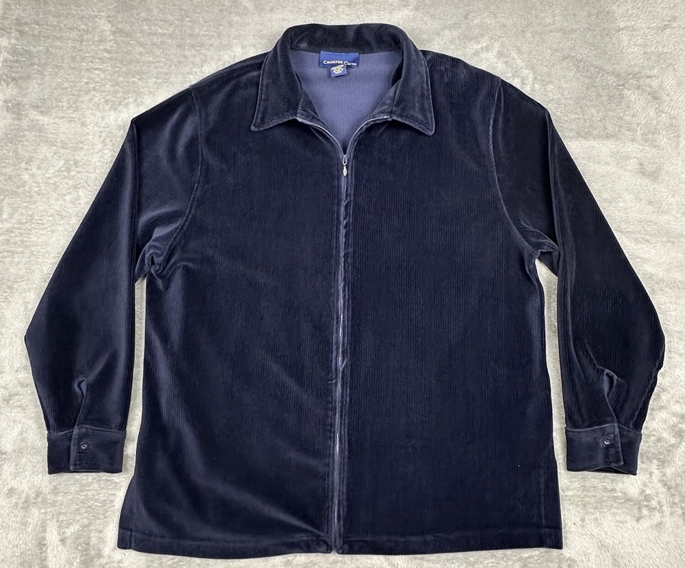 Charter Club Sweater Womens Large Navy Blue Ribbed Knit Soft Full Zip Grandma
