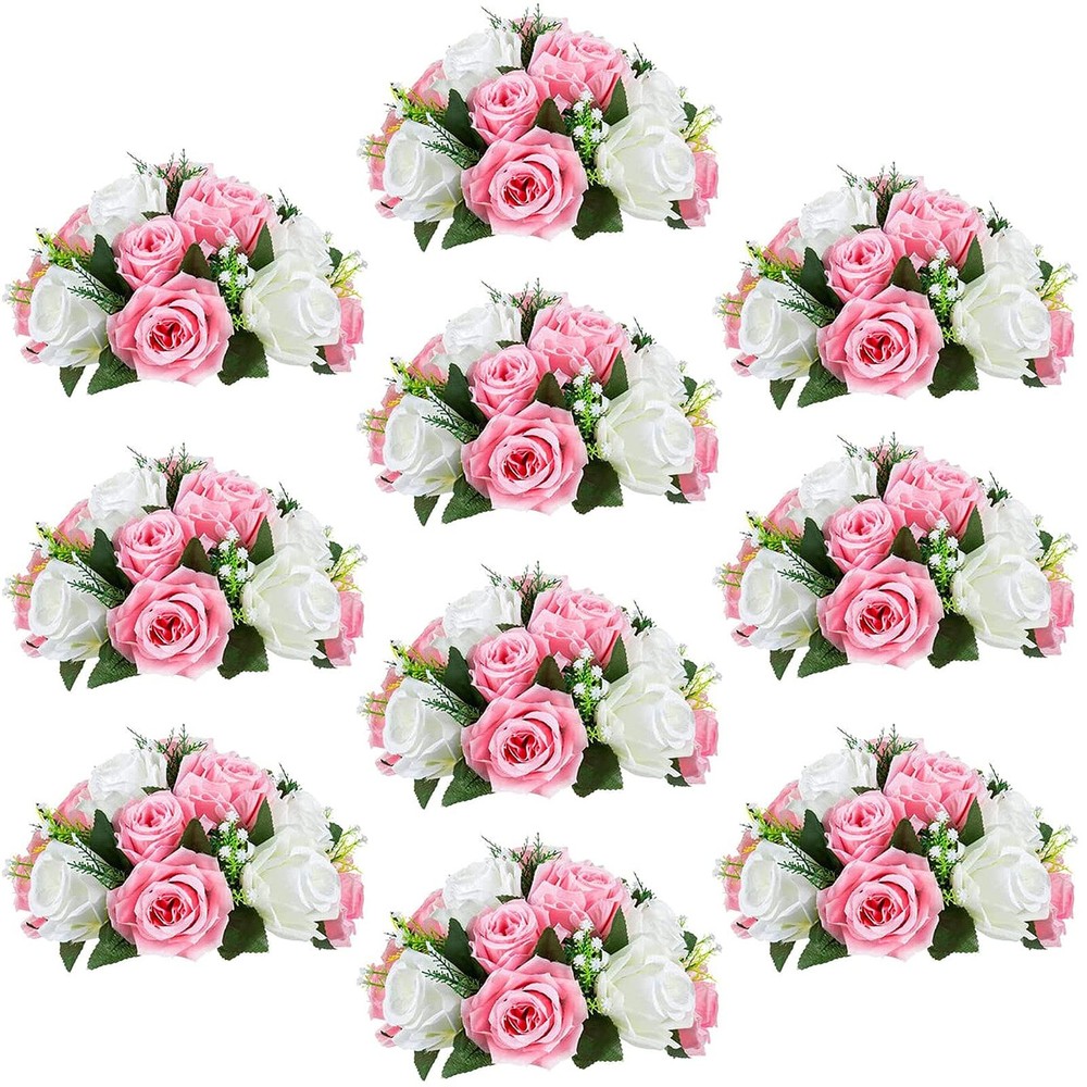 Pack of 10 Fake Flowers, Silk Rose Flowers, Suit for Wedding/Party Centerpiec...